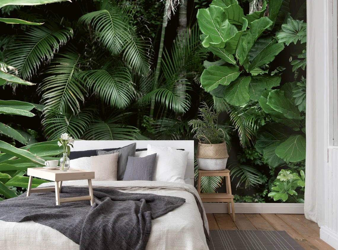 植物写真の壁紙、ジャングルデカール壁画、ウォールプリント、エキゾチックなインテリア、緑の植物の壁紙 、パームス壁紙 、エキゾチックな壁の装飾