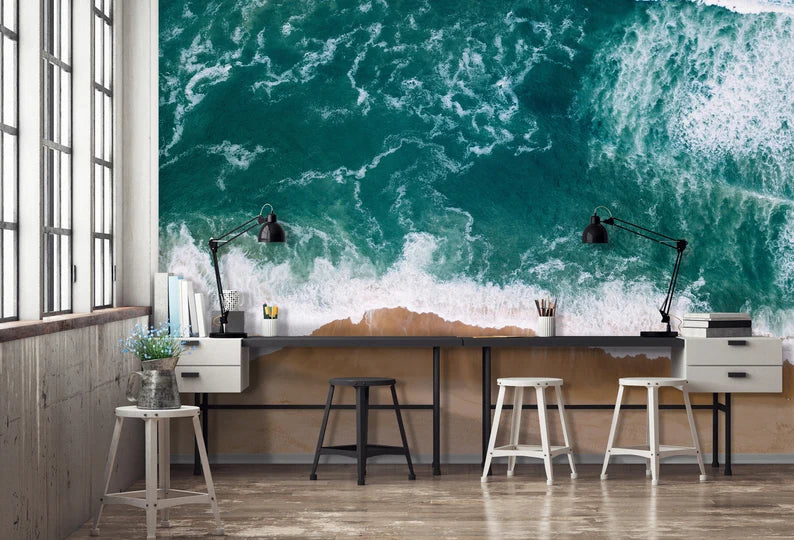 シービーチビュー写真壁紙|波の壁画/サーファーパラダイスウォールデコレーション /自由奔放に生きる水自然壁ポスター/シービュー ウォール /ビーチ ホーム