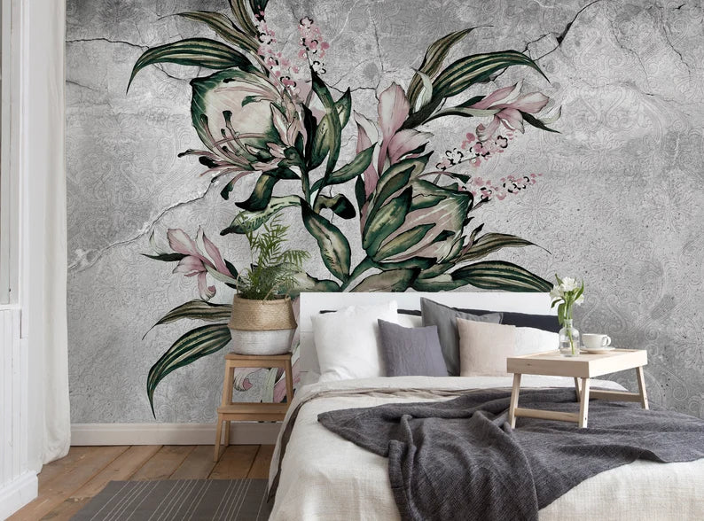 カスタムサイズ花柄壁紙壁、|大きな印刷、ヴィンテージインテリア、ウォールポスター、具体的な効果の壁画、植物壁紙不織布