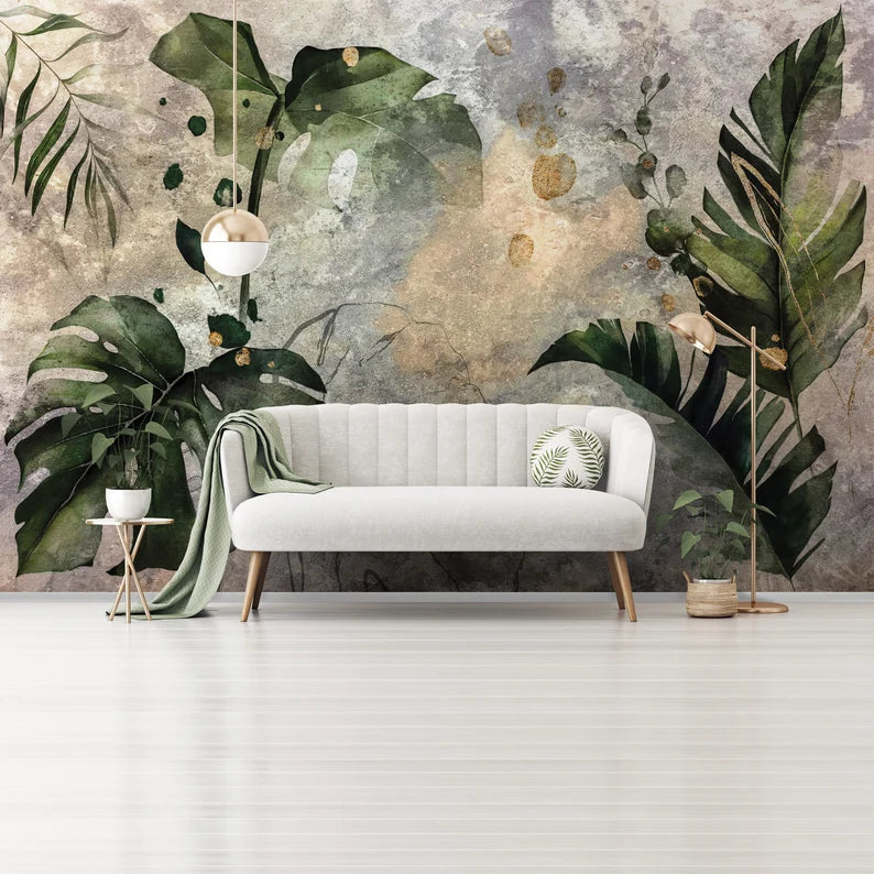 エキゾチックな植物の壁紙 /具体的な効果|壁の装飾/ボタニカルインテリアデザイン/ウォールポスター/パームウォールデコレーション/壁面緑化