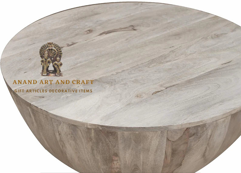 木製コーヒーテーブル/カクテルテーブル/ウッドホワイトウォッシュカラーラウンドシェイプ/手作り美しく家の装飾テーブルインドアート