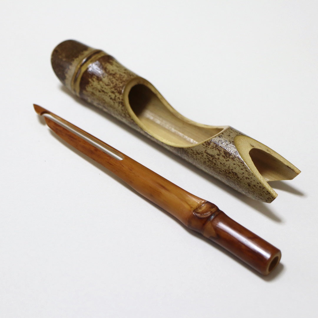 Akira Yamazaki Confectionery Fork with Bamboo Case Root-bending bamboo Black bamboo