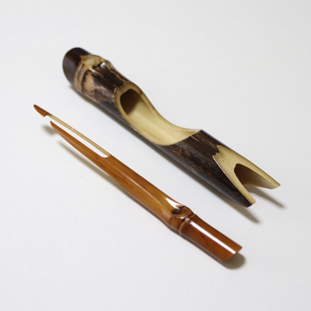 Akira Yamazaki Confectionery Fork with Bamboo Case Root-bending bamboo Black bamboo