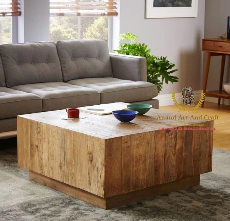 木製コーヒーテーブル/木製スクエアボックススタイルのコーヒーテーブル/木製カクテルテーブル/ユニークなテーブル/手作りの美しく家の装飾テーブル