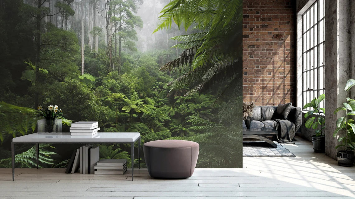 ジャングル写真の壁紙、デカール壁画、フォレストウォールプリント、植物インテリア、緑の植物の壁紙 、パーム熱帯雨林、エキゾチックな壁の装飾