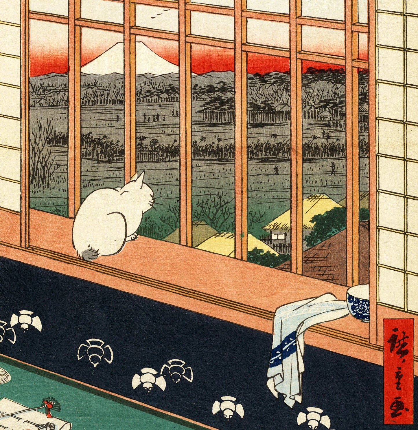 猫柄シャワーカーテン　日本の装飾/広重の装飾/広重アート/ヴィンテージ
